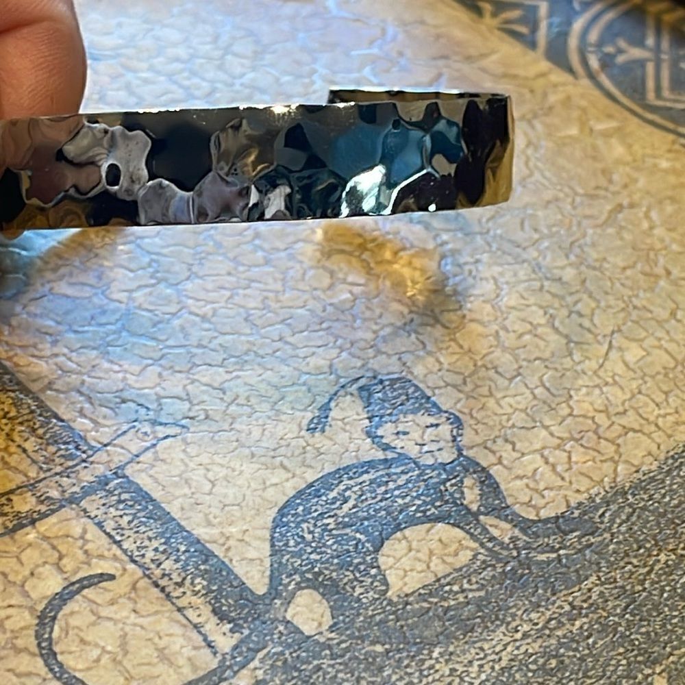 Hammered silver cuff bracelet.